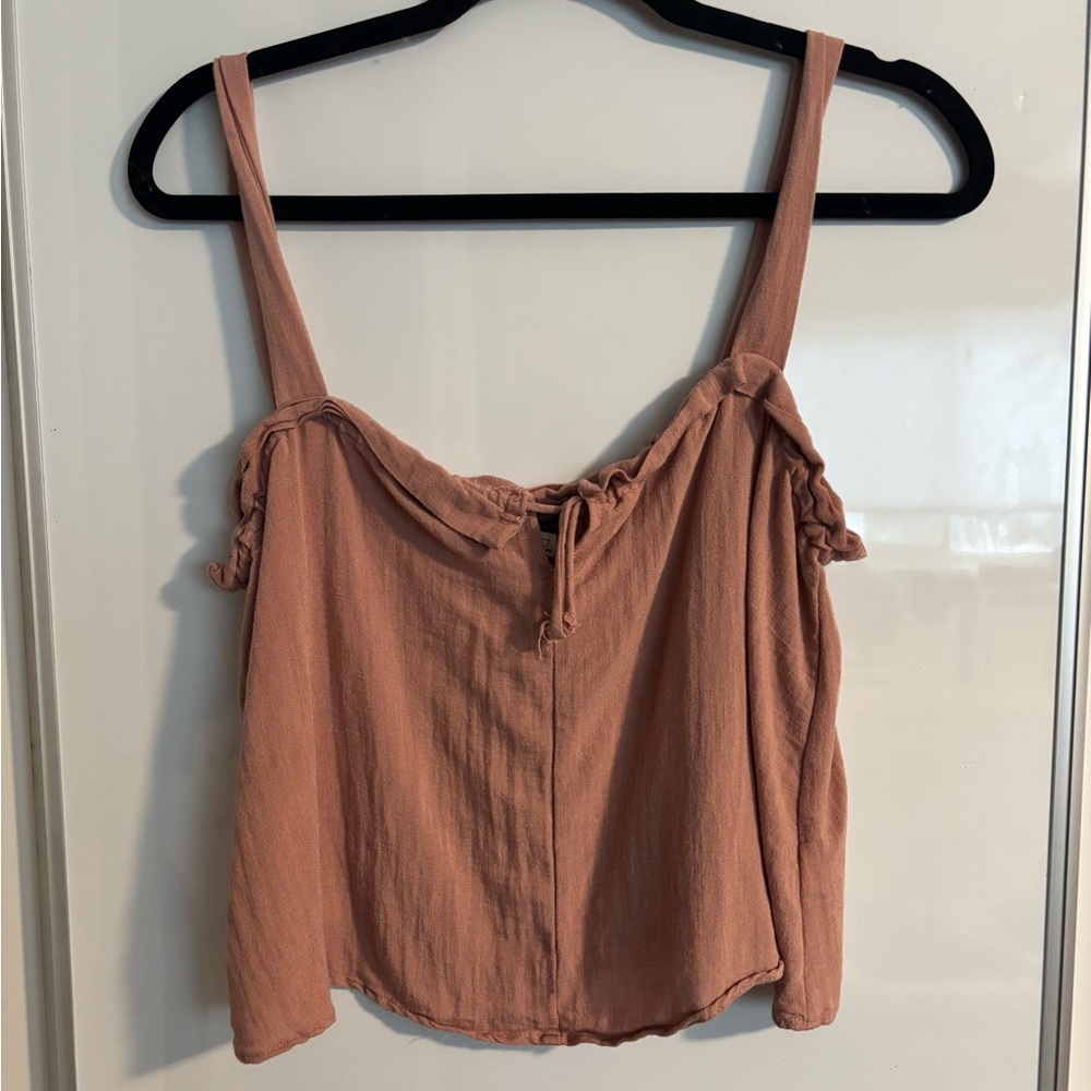 Final Touch Ruffle Keyhole Tie Soft Tank Blush Pink Small Loose Flowy Boho